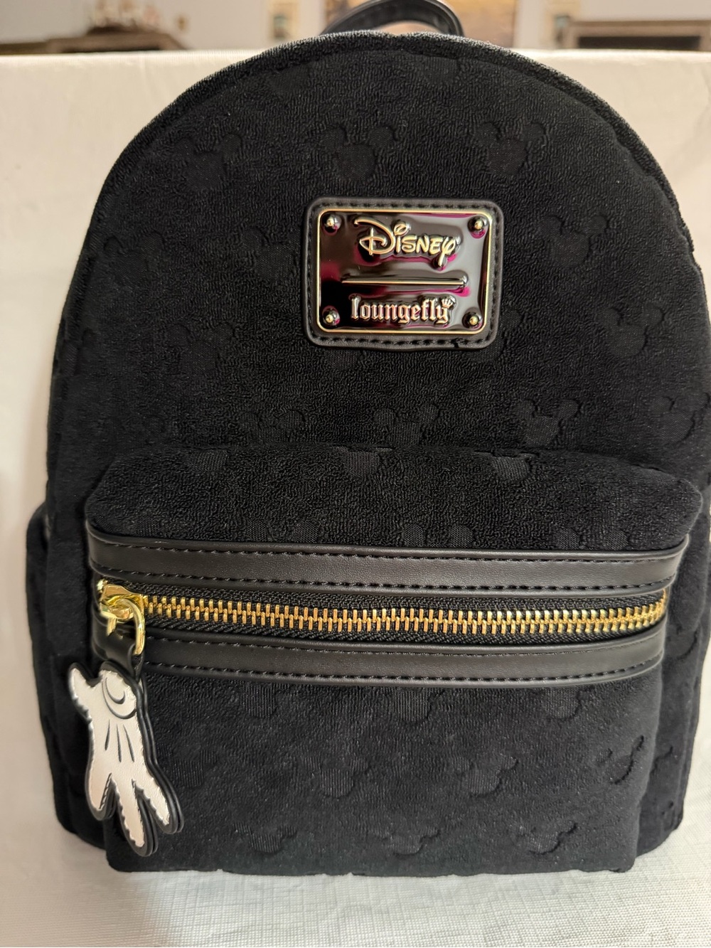 Loungefly Black Terry cloth Mini Backpack with Gold Hardware